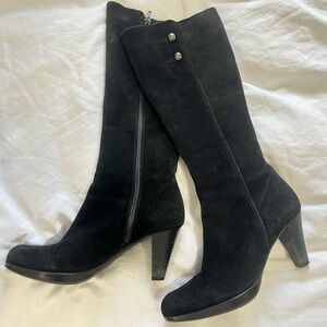 La Canadienne Black Suede Knee Boots Size 7 | Waterproof Luxe Heel